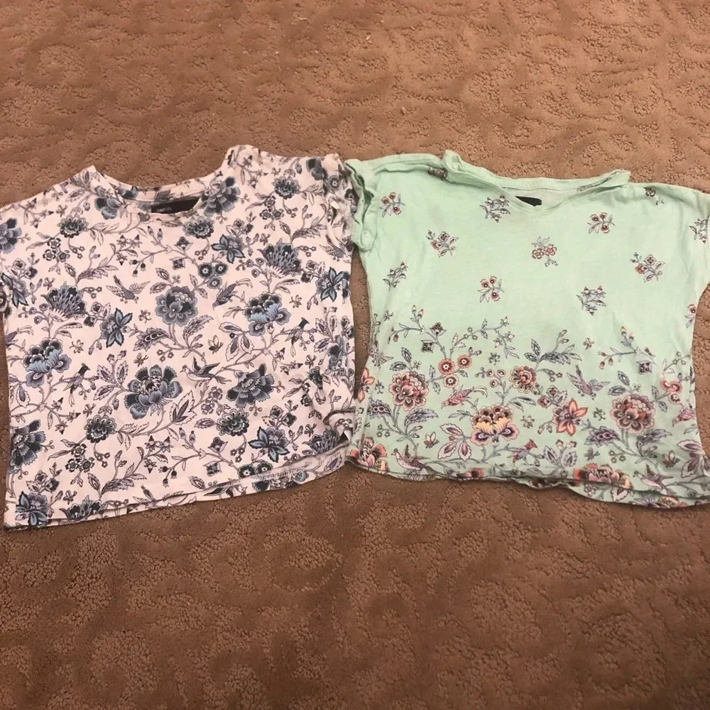 Set of 2 gap kids xs 4-5 floral tee shirts modal green blue